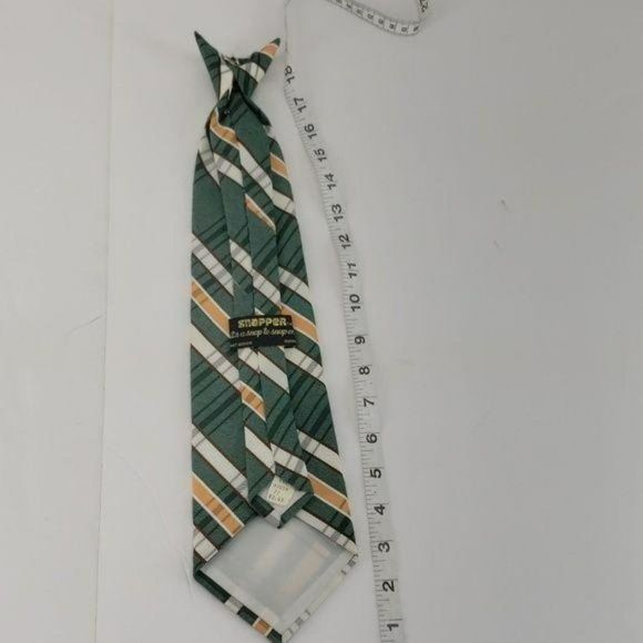 Snapper Vintage New‎ Dead Stock Clip on Tie green yellow white plaid 80's - Picture 2 of 5